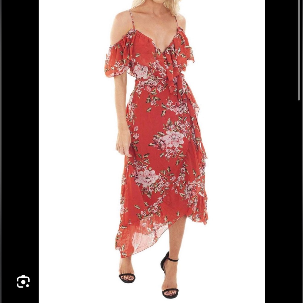 WAYF Floral Ruffle Wrap Dress NWT
